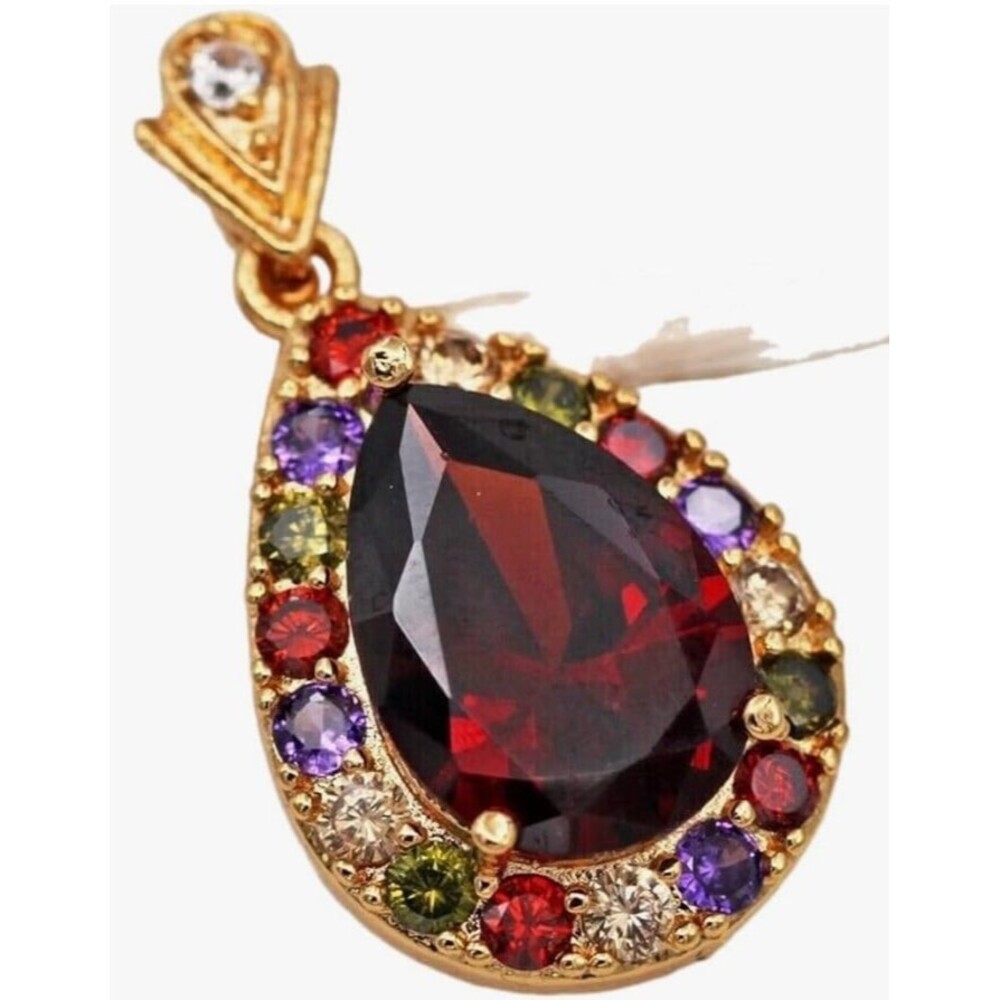 Large 14ct Rose Gold Ruby Amethyst Peridot Garnet Pendant Filled Simulated New…